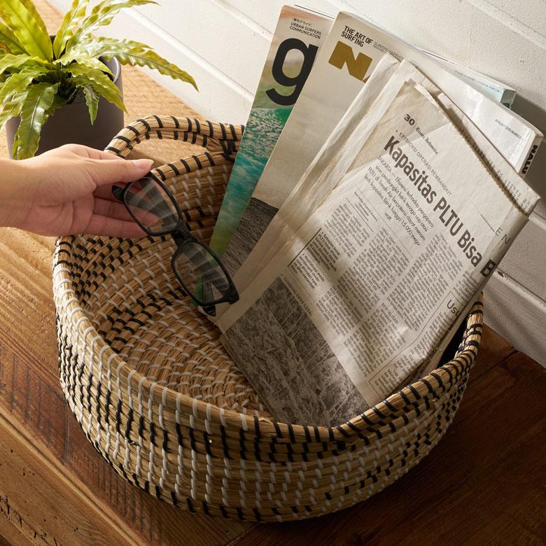 バスケット 持ち手 付き かご シーグラス 高さ 20cm 収納 セネガル ランドリー 洗濯物 荷物 入れ おしゃれ 北欧  リゾート 雑貨 インテリア 西海岸 51356 | ELEMENTS（インテリア） | 02