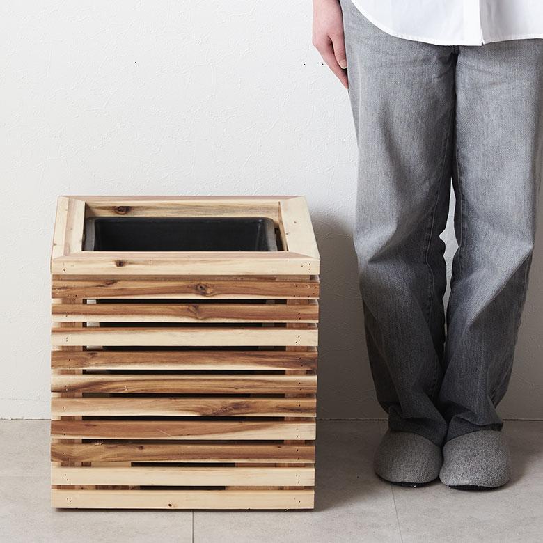 プランター カバー ボックス ウッド 天然 木 製 Mサイズ 7号用 インナー ポット 付 正方形 植木 鉢 テラス 玄関 おしゃれ 北欧 雑貨 インテリア 西海岸 51363 | ブランド登録なし | 15