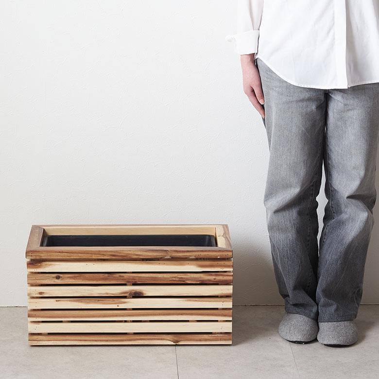 プランター カバー ボックス ウッド 天然 木 製 Sサイズ 5号用 インナー ポット 付 長方形 植木 鉢 テラス 玄関 おしゃれ 北欧 雑貨 インテリア 西海岸 51365 | ブランド登録なし | 15