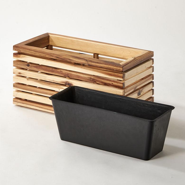 プランター カバー ボックス ウッド 天然 木 製 Sサイズ 5号用 インナー ポット 付 長方形 植木 鉢 テラス 玄関 おしゃれ 北欧 雑貨 インテリア 西海岸 51365 | ブランド登録なし | 16