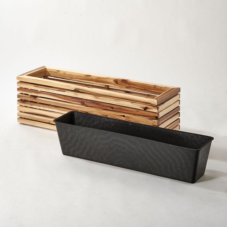 プランター カバー ボックス ウッド 天然 木 製 Lサイズ 5号用 インナー ポット 付 長方形 植木 鉢 テラス 玄関 おしゃれ 北欧 雑貨 インテリア 西海岸 51366 | ブランド登録なし | 16