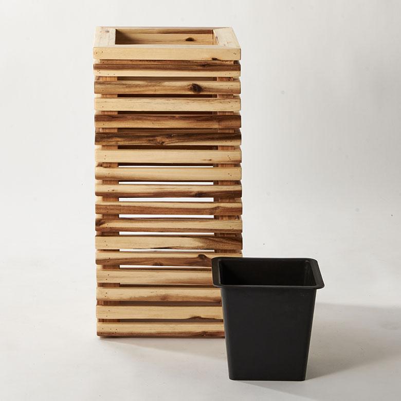 プランター カバー ボックス ウッド 天然 木 製 Sサイズ 5号用 インナー ポット 付 正方形 植木 鉢 テラス 玄関 おしゃれ 北欧 雑貨 インテリア 西海岸 51367 | ブランド登録なし | 16