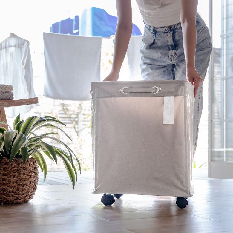 ランドリー バスケット ボックス ワゴン キャスター付き 脱衣 洗濯 かご  収納 洗濯物入れ 大容量  シンプル おしゃれ 北欧 ナチュラル 西海岸 60102 | ELEMENTS（インテリア） | 18