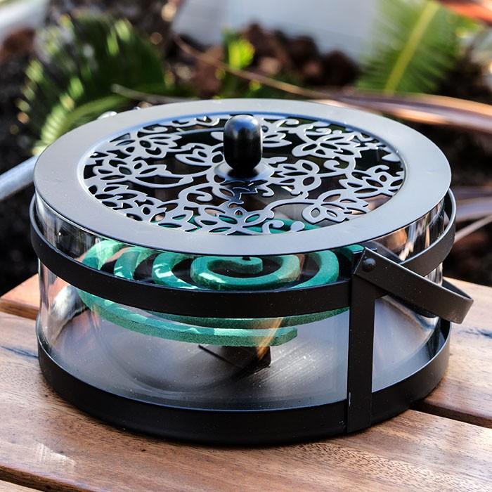 蚊取り線香ホルダー 蚊取り線香立て 蚊取り線香入れ おしゃれ 専用フタ 蚊取り線香 蚊遣り 蚊やり スチール製 ブラック 黒 ロータス柄 蓮 61911 | ブランド登録なし | 03