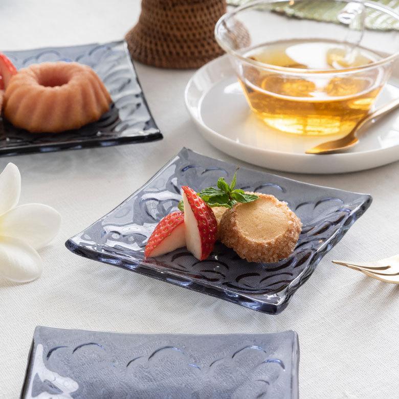 ガラス プレート スクエア SSサイズ 食器 皿 小皿 四角 角皿 前菜