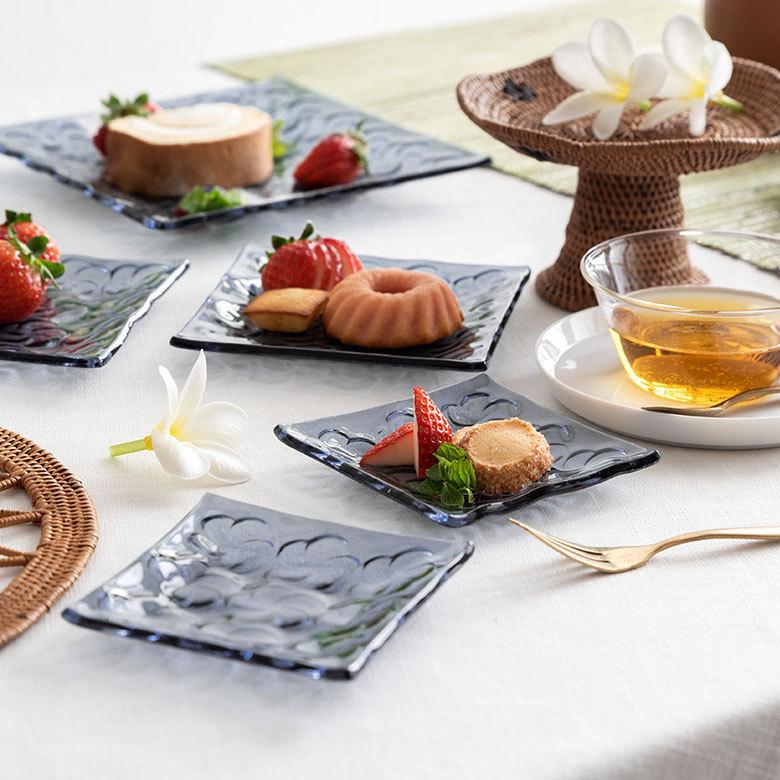 ガラス プレート スクエア SSサイズ 食器 皿 小皿 四角 角皿 前菜