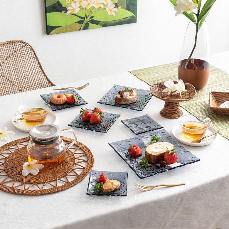 ガラス プレート スクエア SSサイズ 食器 皿 小皿 四角 角皿 前菜