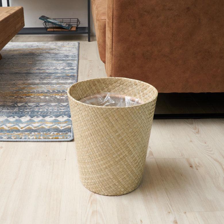 袋止めリング付き パンダン ごみ箱 丸型 ダストボックス くずいれ 鉢カバー リビング 収納 かご バスケット 寝室 リビング 和室 ナチュラル 6235-13698 | ブランド登録なし | 13