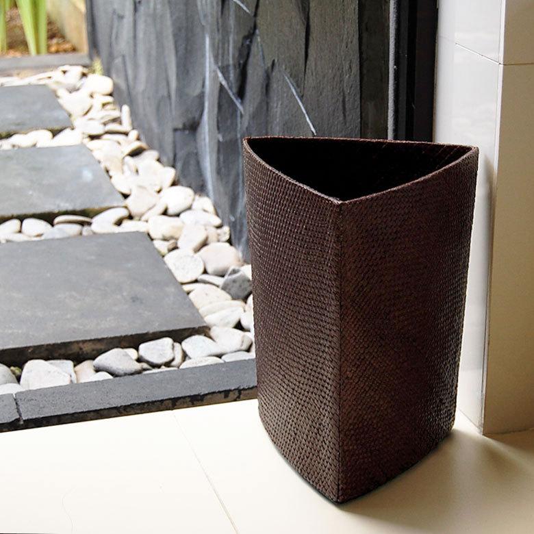 パンダンで編まれた アジアン ゴミ箱 三角形 ブラウン色 ハイクオリティ 見えない ダストボックス 鉢カバー おしゃれ 縦型 リビング アジアン雑貨 6236 | ブランド登録なし | 07