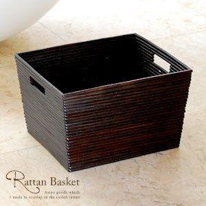 ぐるぐるラタンの四角い収納バスケット コイルベース アジア工房  6256 | ブランド登録なし