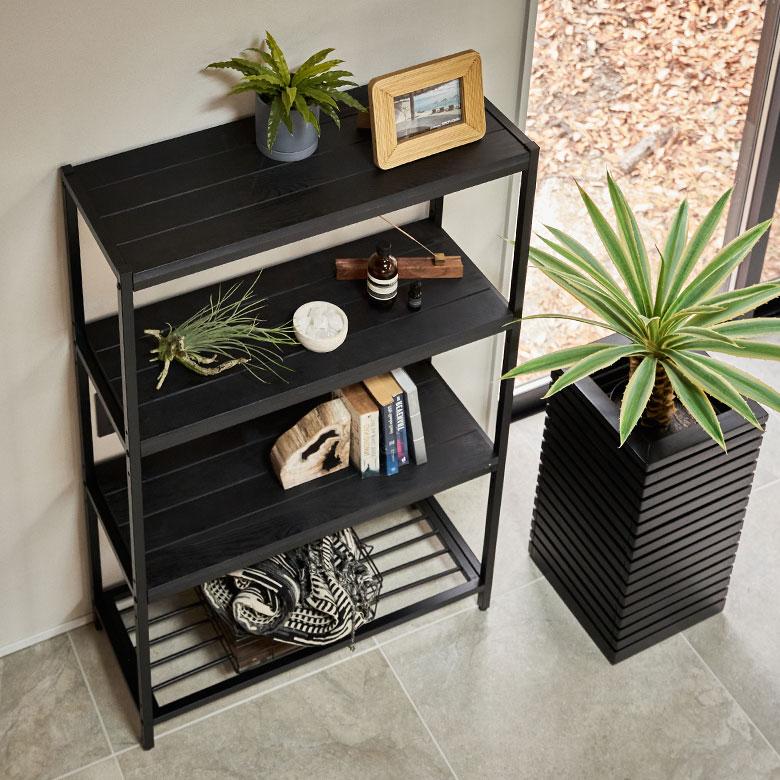 ELEMENTS（インテリア） オープンラック 4段 木製 アイアン 幅80cm 棚