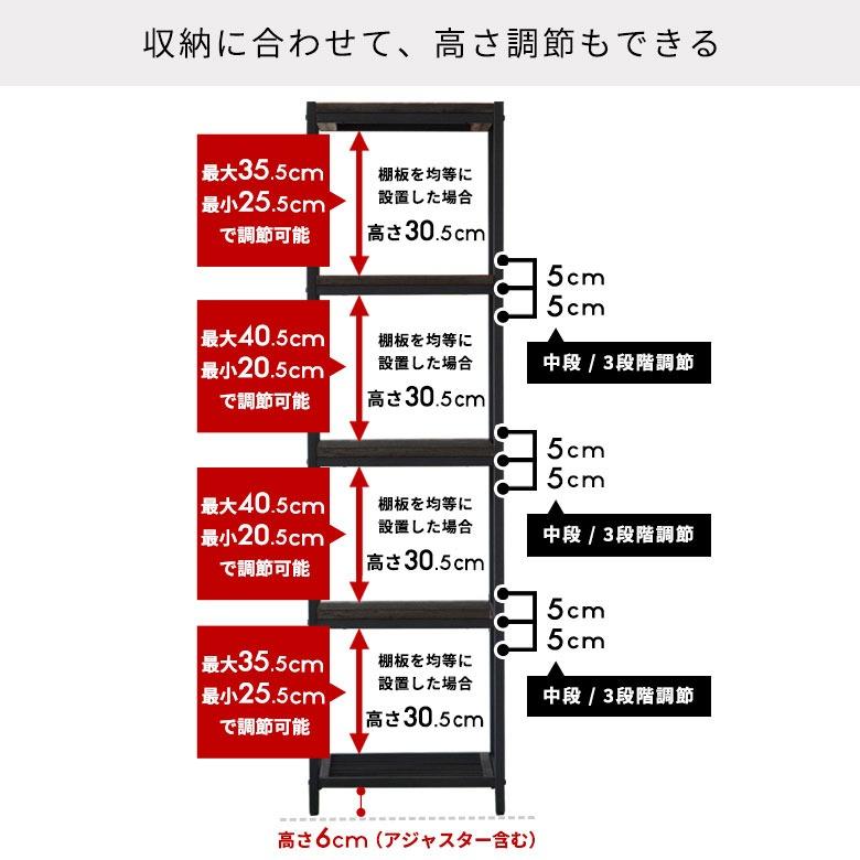 シェルフ 棚 ラック 天然木 オープンシェルフ オープンラック 5段 アイアンフレーム スチールスリム 無垢材 スチールラック 収納 タバス TABAS 西海岸 63030-cbk | ELEMENTS（インテリア） | 10