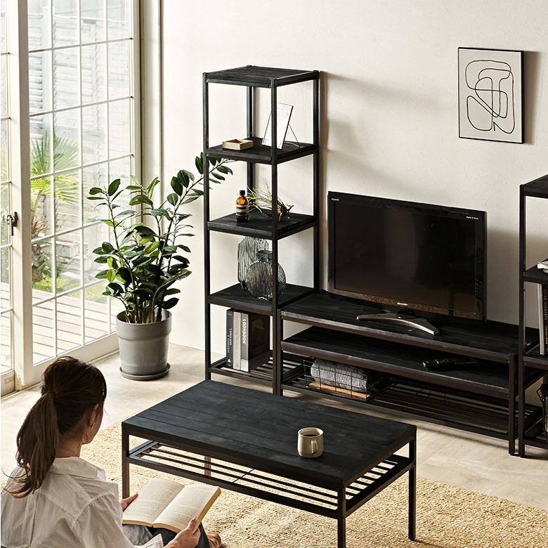 シェルフ 棚 ラック 天然木 オープンシェルフ オープンラック 5段 アイアンフレーム スチールスリム 無垢材 スチールラック 収納 タバス TABAS 西海岸 63030-cbk | ELEMENTS（インテリア） | 18