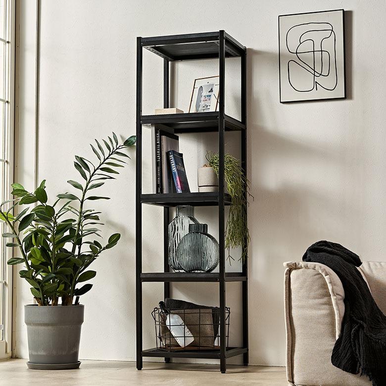 シェルフ 棚 ラック 天然木 オープンシェルフ オープンラック 5段 アイアンフレーム スチールスリム 無垢材 スチールラック 収納 タバス TABAS 西海岸 63030-cbk | ELEMENTS（インテリア） | 08