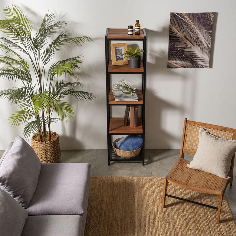 シェルフ 棚 ラック 天然木製 オープンシェルフ オープンラック 5段  アイアンフレーム スチールスリム 無垢材 メタルラック スチールラック 63030 | ELEMENTS（インテリア） | 18