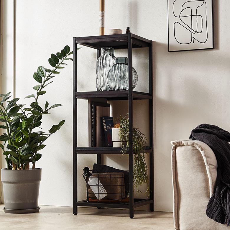 シェルフ 棚 ラック 天然木 オープンシェルフ オープンラック 4段 アイアンフレーム スチールスリム 無垢材 スチールラック 収納 タバス TABAS 西海岸 63040-cbk | ELEMENTS（インテリア） | 08