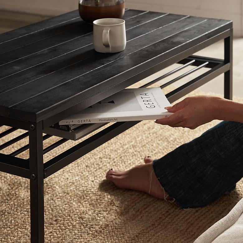 ローテーブル 黒 テーブル おしゃれ ソファテーブル センターテーブル 木製 無垢材 天然木 アイアンフレーム スチール 北欧 家具 タバス TABAS 西海岸 63061-cbk | ELEMENTS（インテリア） | 10
