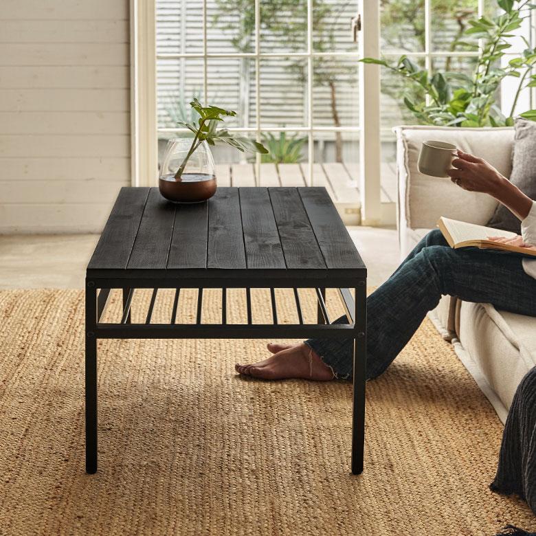ローテーブル 黒 テーブル おしゃれ ソファテーブル センターテーブル 木製 無垢材 天然木 アイアンフレーム スチール 北欧 家具 タバス TABAS 西海岸 63061-cbk | ELEMENTS（インテリア） | 17