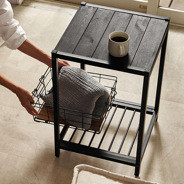 無垢 サイドテーブル テーブル 木製 ナイトテーブル 黒 ベットサイドテーブル 木製 おしゃれ 天然木 アイアンフレーム スチール タバス TABAS 西海岸 63070-cbk | ELEMENTS（インテリア） | 10