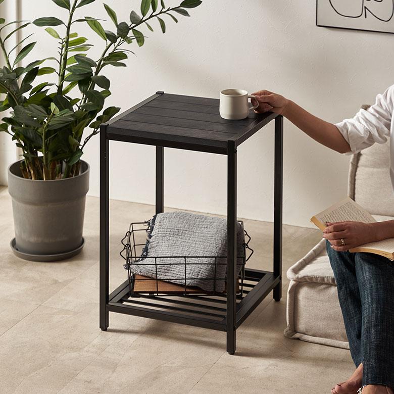 無垢 サイドテーブル テーブル 木製 ナイトテーブル 黒 ベットサイドテーブル 木製 おしゃれ 天然木 アイアンフレーム スチール タバス TABAS 西海岸 63070-cbk | ELEMENTS（インテリア） | 17