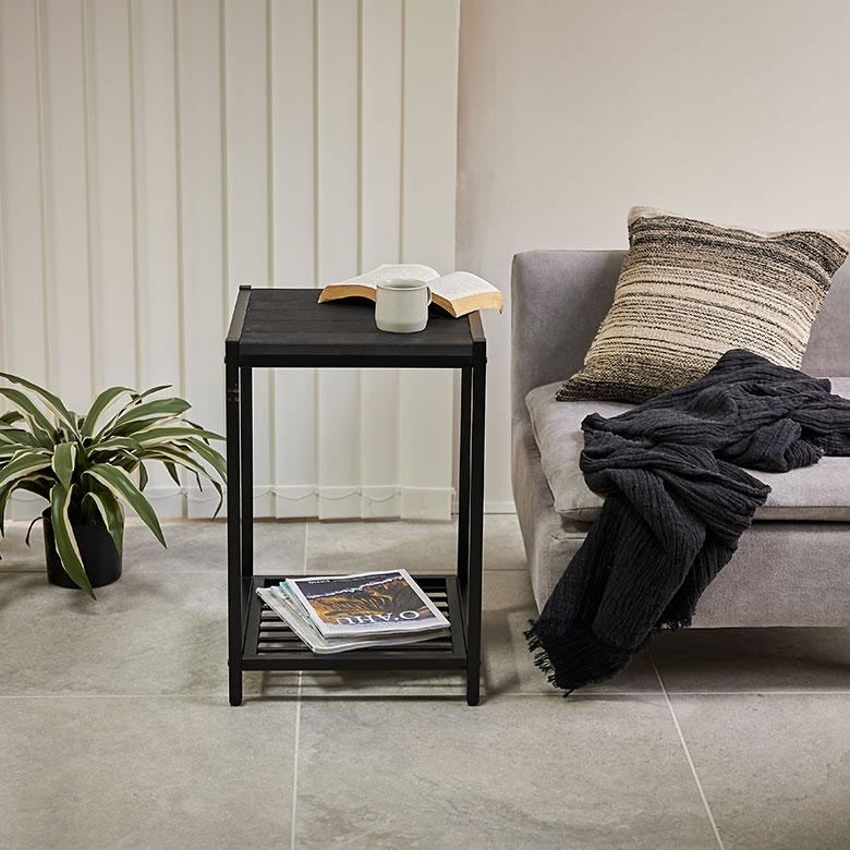 無垢 サイドテーブル テーブル 木製 ナイトテーブル 黒 ベットサイドテーブル 木製 おしゃれ 天然木 アイアンフレーム スチール タバス TABAS 西海岸 63070-cbk | ELEMENTS（インテリア） | 18