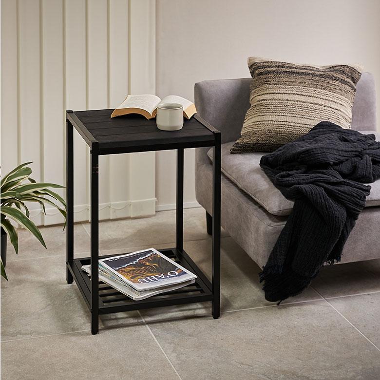 無垢 サイドテーブル テーブル 木製 ナイトテーブル 黒 ベットサイドテーブル 木製 おしゃれ 天然木 アイアンフレーム スチール タバス TABAS 西海岸 63070-cbk | ELEMENTS（インテリア） | 07