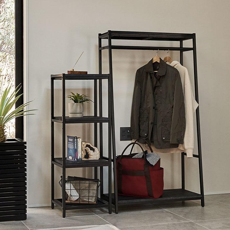 ハンガーラック 木製 コートハンガー 幅80cm アイアン アイアンフレーム 黒 ハンガーシェルフ 玄関 スチール シンプル スリム タバス TABAS 西海岸 63090-cbk | ELEMENTS（インテリア） | 08