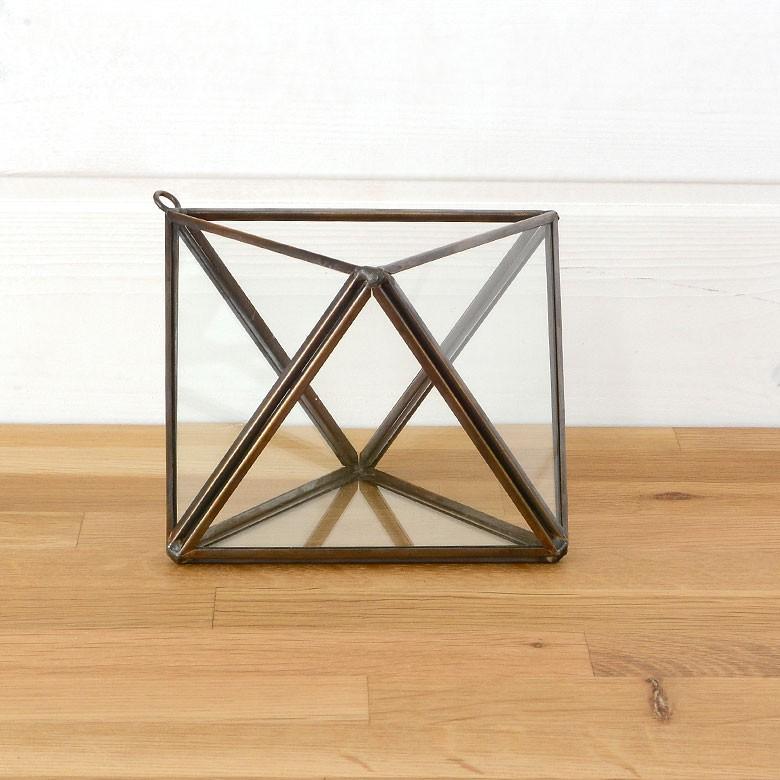 テラリウム ガラスケース ディスプレイケース フック付き 真鍮 ひし形