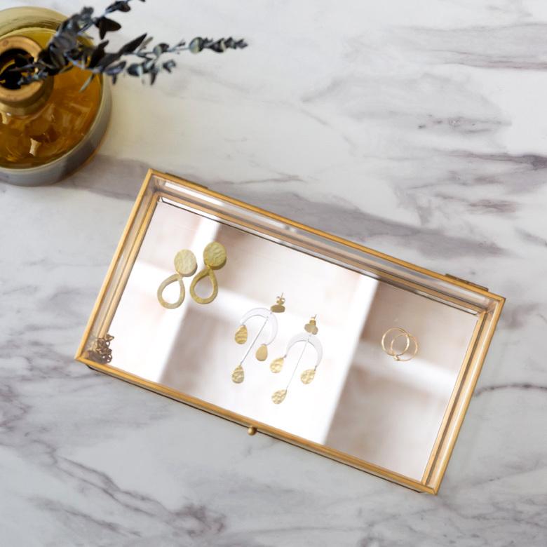 ジュエリーボックス フタ付き ガラス 真鍮 ゴールド ガラスケース アクセサリーケース アクセサリー入れ ディスプレイケース 小物入れ 小物収納 6328 | ELEMENTS（インテリア） | 03