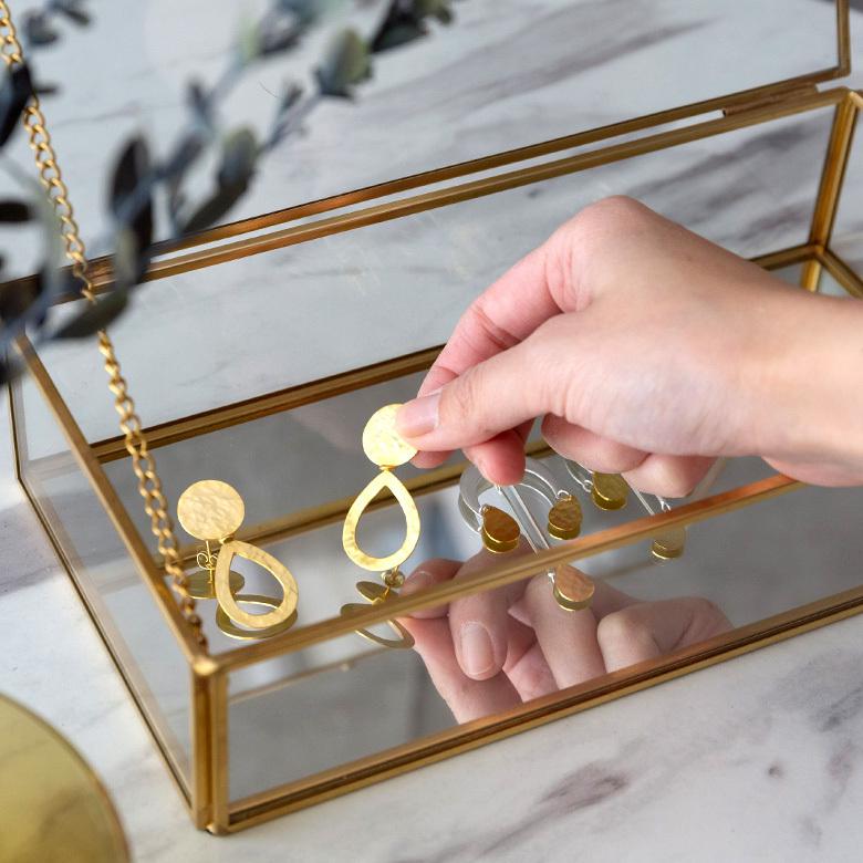 ジュエリーボックス フタ付き ガラス 真鍮 ゴールド ガラスケース アクセサリーケース アクセサリー入れ ディスプレイケース 小物入れ 小物収納 6328 | ELEMENTS（インテリア） | 04