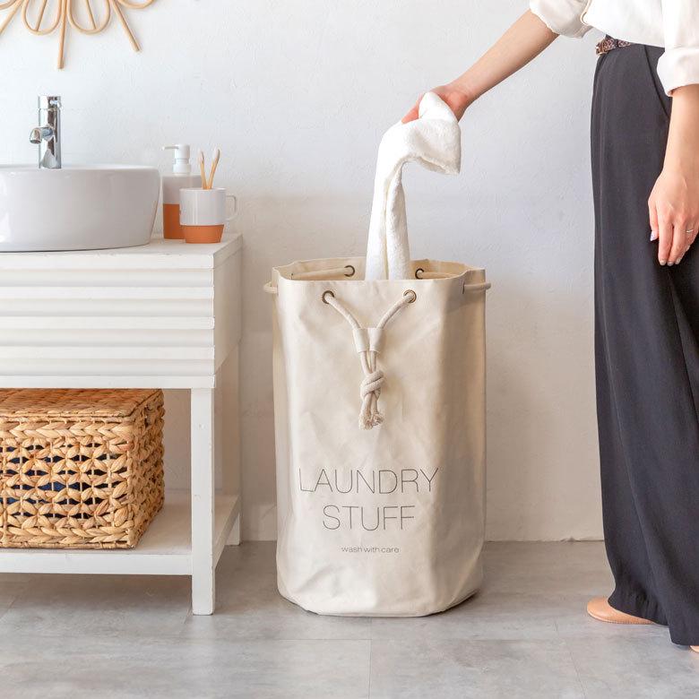 ランドリーバスケット 脱衣かご 洗濯かご コットン 洗濯物入れ ランドリーバッグ 持ち手つき かご おしゃれ 折りたたみ 6350 | ELEMENTS（インテリア） | 06