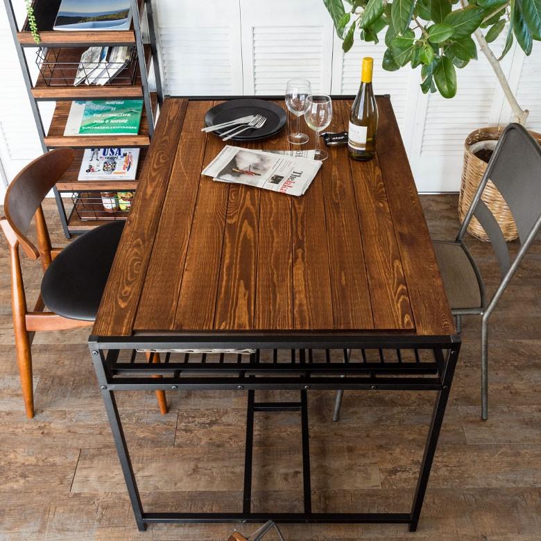 ダイニングテーブル 木製 無垢材 アイアン 棚付き 四人掛け ブラウン タバス TABASシリーズ 63701 | ELEMENTS（インテリア） | 02