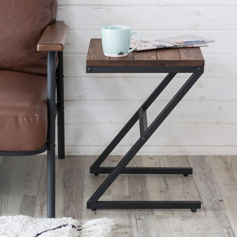 サイドテーブル ベッドサイドテーブル 天然木製 無垢材 アイアンフレーム ソファテーブル ブラウン おしゃれ 63702 | ELEMENTS（インテリア） | 02