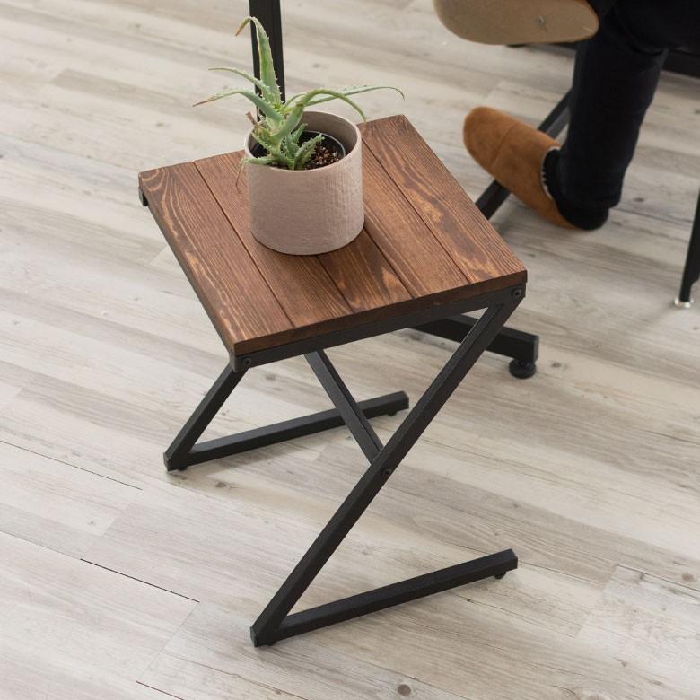 サイドテーブル ベッドサイドテーブル 天然木製 無垢材 アイアンフレーム ソファテーブル ブラウン おしゃれ 63702 | ELEMENTS（インテリア） | 03