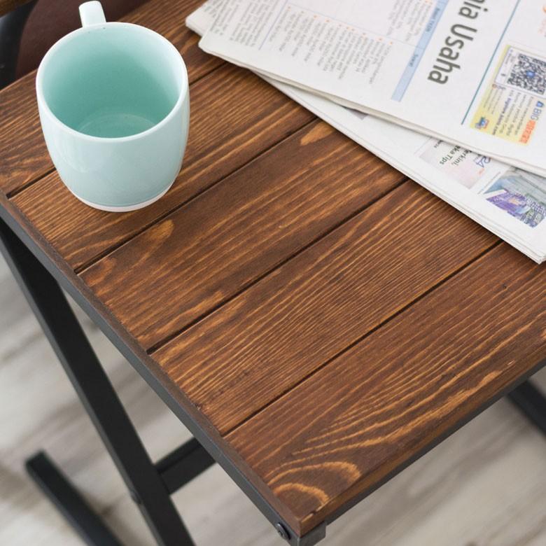 サイドテーブル ベッドサイドテーブル 天然木製 無垢材 アイアンフレーム ソファテーブル ブラウン おしゃれ 63702 | ELEMENTS（インテリア） | 04