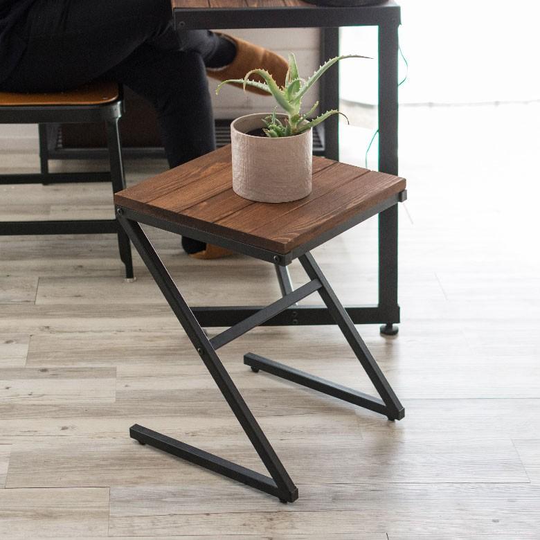 サイドテーブル ベッドサイドテーブル 天然木製 無垢材 アイアンフレーム ソファテーブル ブラウン おしゃれ 63702 | ELEMENTS（インテリア） | 06