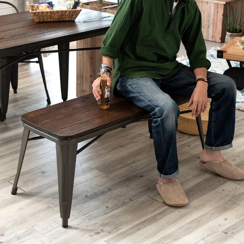 ベンチチェア 木製 ダイニングチェア 長椅子 長椅子 長イス 長いす  ベンチソファー ブラウン 男前 スミスシリーズ おしゃれ 63705 | ブランド登録なし | 04