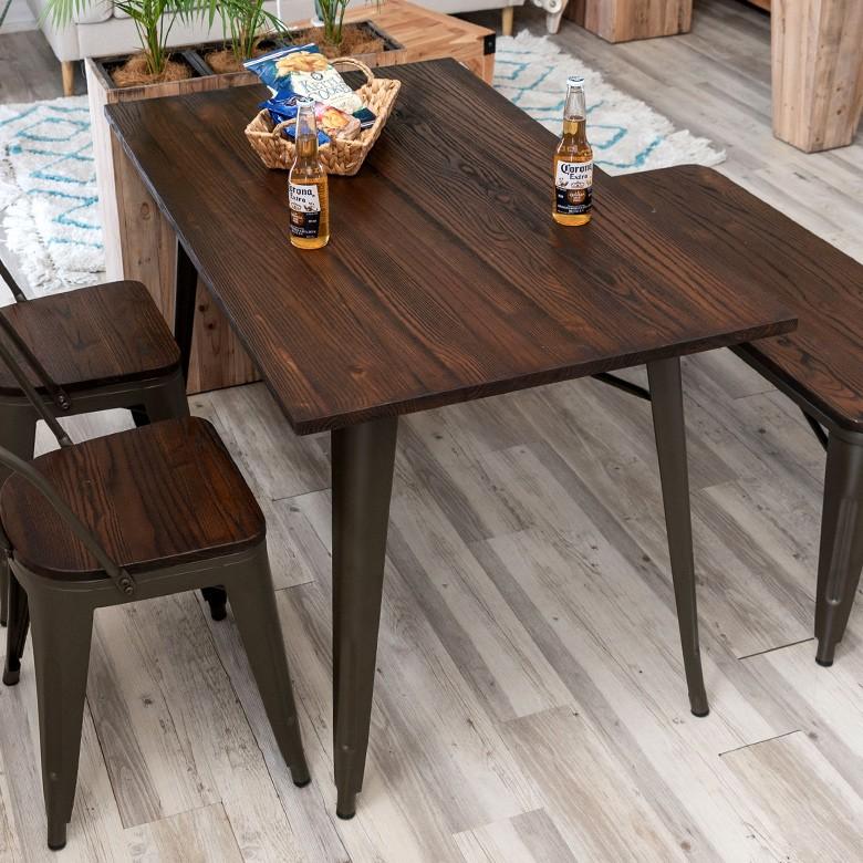 ダイニングテーブル 4人掛け テーブル スチール製 長方形 幅125cm 75cm 高さ75cm 長方形 ダイニング メタル 食卓テーブル 天然木 カフェ ヴィンテージ 63706 | ELEMENTS（インテリア） | 11