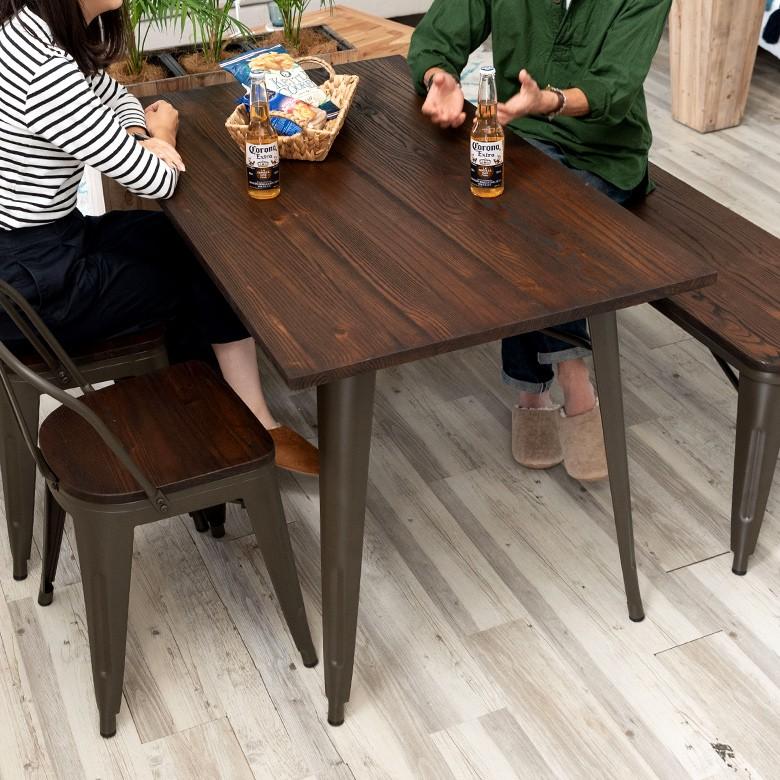 ダイニングテーブル 4人掛け テーブル スチール製 長方形 幅125cm 75cm 高さ75cm 長方形 ダイニング メタル 食卓テーブル 天然木 カフェ ヴィンテージ 63706 | ELEMENTS（インテリア） | 02