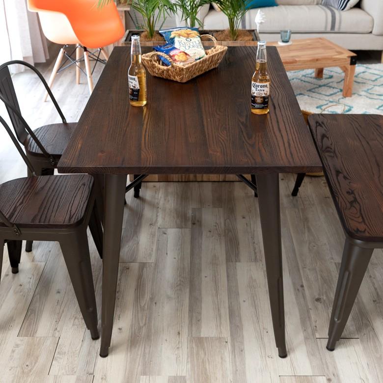 ダイニングテーブル 4人掛け テーブル スチール製 長方形 幅125cm 75cm 高さ75cm 長方形 ダイニング メタル 食卓テーブル 天然木 カフェ ヴィンテージ 63706 | ELEMENTS（インテリア） | 05