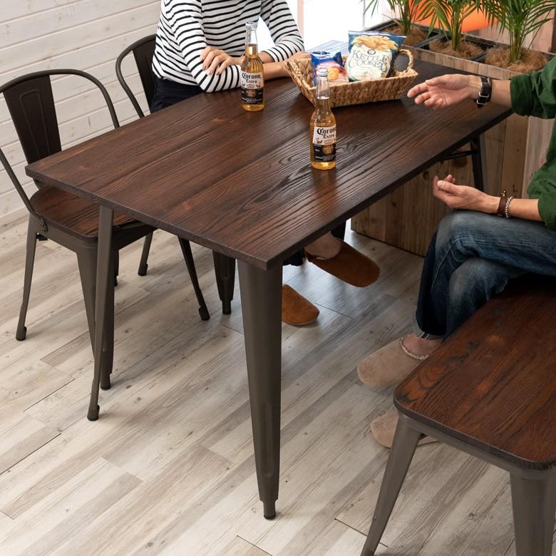 ダイニングテーブル 4人掛け テーブル スチール製 長方形 幅125cm 75cm 高さ75cm 長方形 ダイニング メタル 食卓テーブル 天然木 カフェ ヴィンテージ 63706 | ELEMENTS（インテリア） | 07