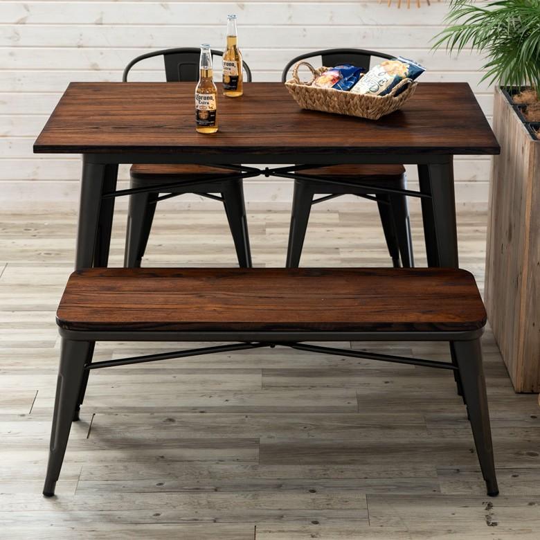 ダイニングテーブル 4人掛け テーブル スチール製 長方形 幅125cm 75cm 高さ75cm 長方形 ダイニング メタル 食卓テーブル 天然木 カフェ ヴィンテージ 63706 | ELEMENTS（インテリア） | 09