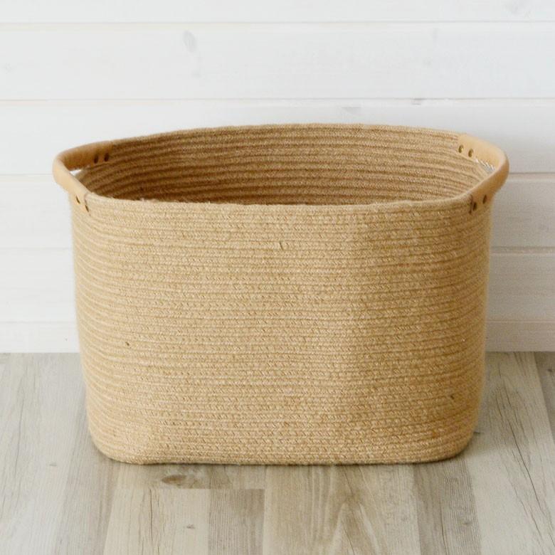 バスケット かご 収納 取っ手付き 麻 おしゃれ 籠 ナチュラル 編み ハンドメイド 小物入れ カゴ ジュード 西海岸 塩系 Lサイズ ハンドル ロープ 64011 | ブランド登録なし