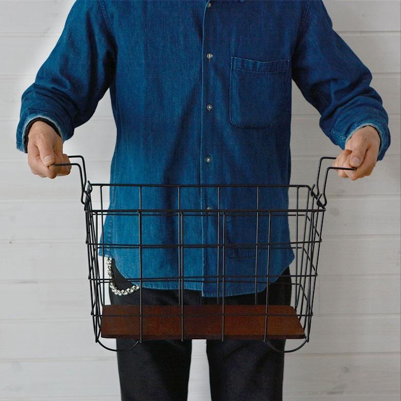 ワイヤーバスケット かご 収納 スクエア 収納バスケット ワイヤーフレーム おしゃれ 木製 桐 西海岸 男前 塩系 買い物かご 64100 | ELEMENTS（インテリア） | 03