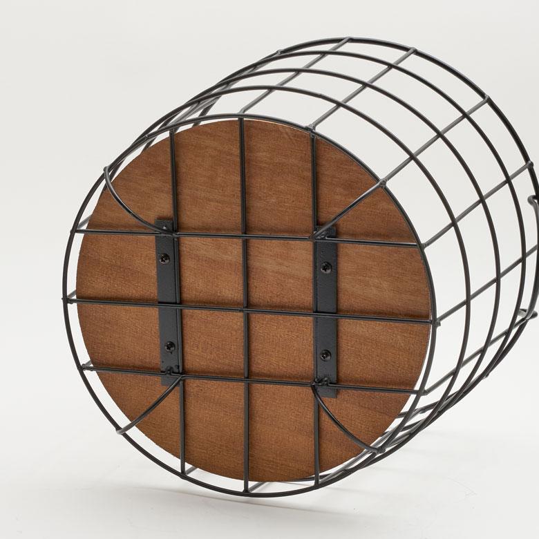 ワイヤーバスケット かご 収納 ラウンド 丸型 円形 収納バスケット ワイヤーフレーム おしゃれ 木製 桐 西海岸 男前 塩系 買い物かご 64110 | ELEMENTS（インテリア） | 18