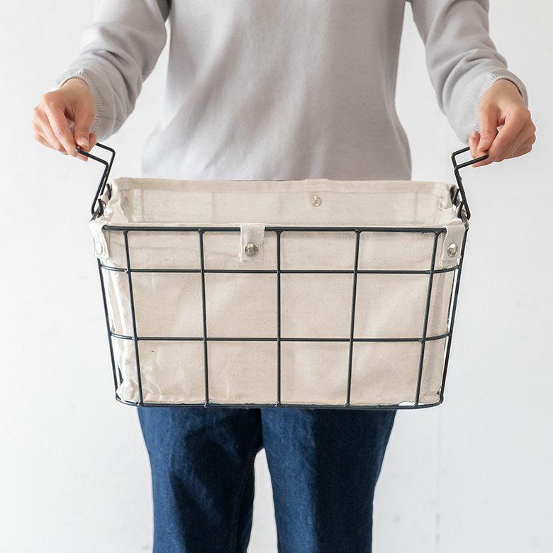 ワイヤー バスケット 持ち手 ランドリー Sサイズ 脱衣 収納 ボックス 1段 スチール かご 洗濯物 小物 入れ 内布 取り外し可  おしゃれ 北欧 西海岸風  64122 | ELEMENTS（インテリア） | 10