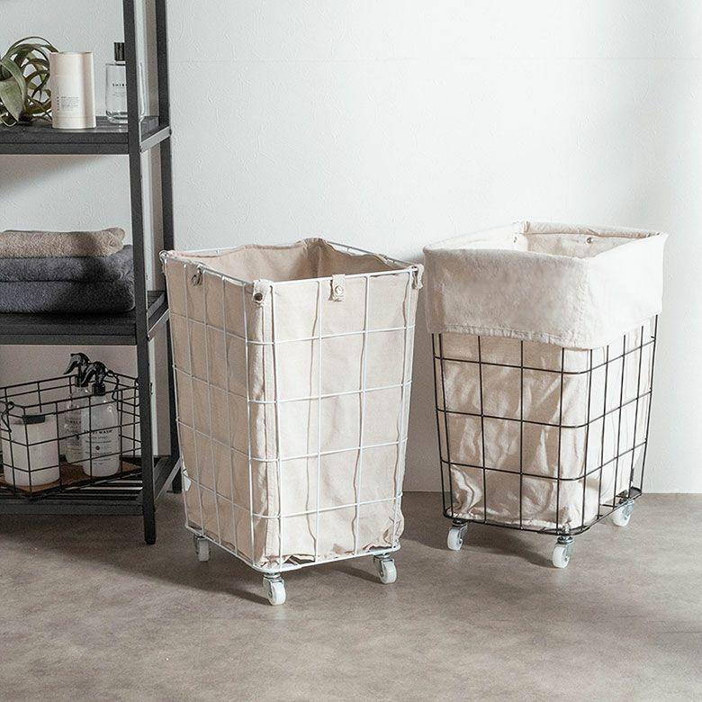 ランドリーバスケット キャスター ワイヤーバスケット おしゃれ 大容量 かご バスケット 収納 スチール 内布 洗濯物入れ 北欧 リゾート インテリア 西海岸 64120 | ELEMENTS（インテリア） | 02