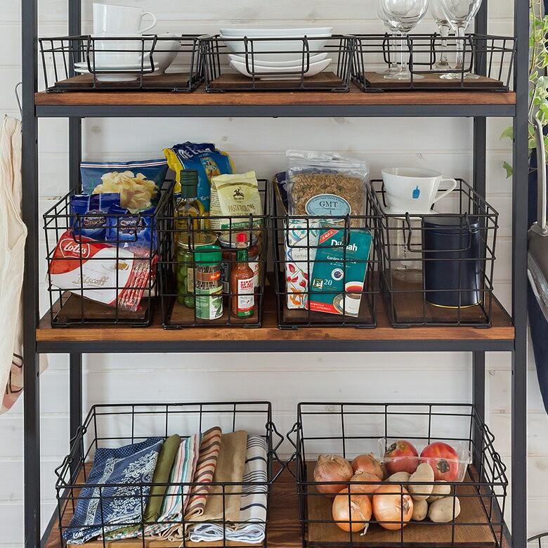 ワイヤーバスケット かご 収納 ワイヤーフレーム おしゃれ 木製 スクエア 収納バスケット 買い物かご 桐 西海岸 男前 塩系 64130 | ELEMENTS（インテリア） | 03