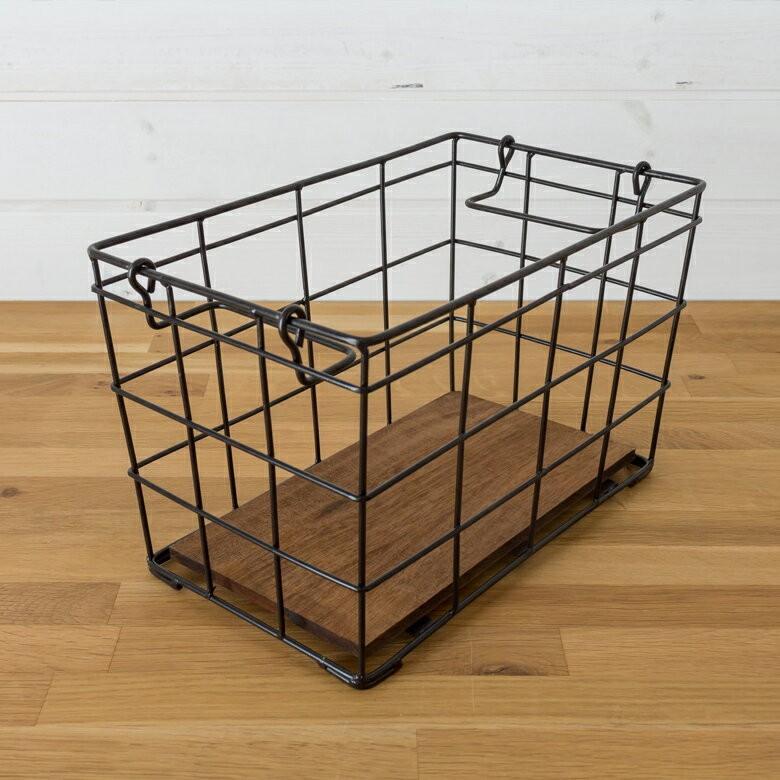 ワイヤーバスケット かご 収納 ワイヤーフレーム おしゃれ 木製 スクエア 収納バスケット 買い物かご 桐 西海岸 男前 塩系 64130 | ELEMENTS（インテリア） | 04