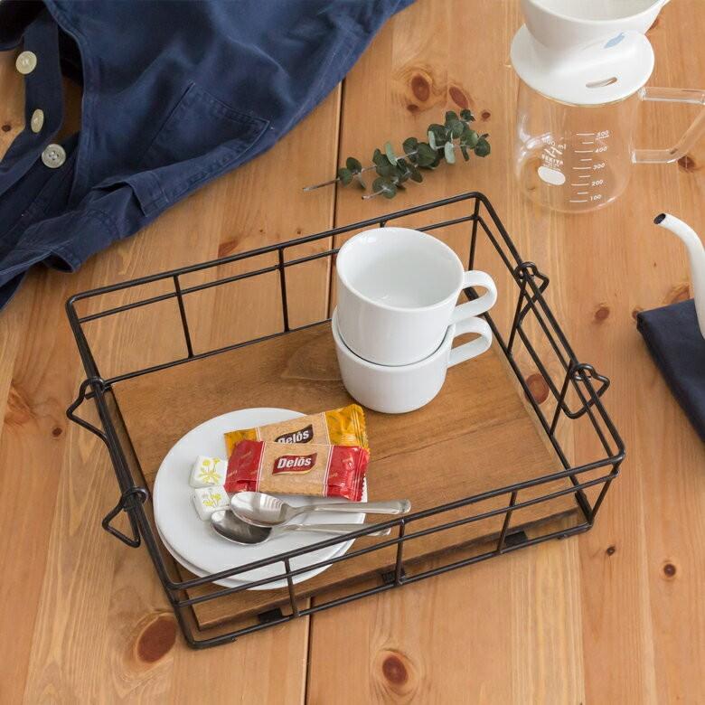 ワイヤーバスケット かご 収納 木製 ワイヤーフレーム おしゃれ スクエア 収納バスケット 買い物かご 桐 西海岸 男前 塩系 64150 | ELEMENTS（インテリア） | 02